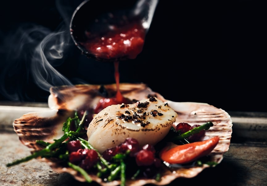 Coquilles met jeneverbes en koffiekruiden